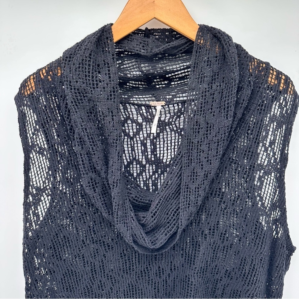 FREE PEOPLE Oversized Black Mesh KNITTED Net Sleeveless Cowl Neck Top WOMENS S - Picture 3 of 8